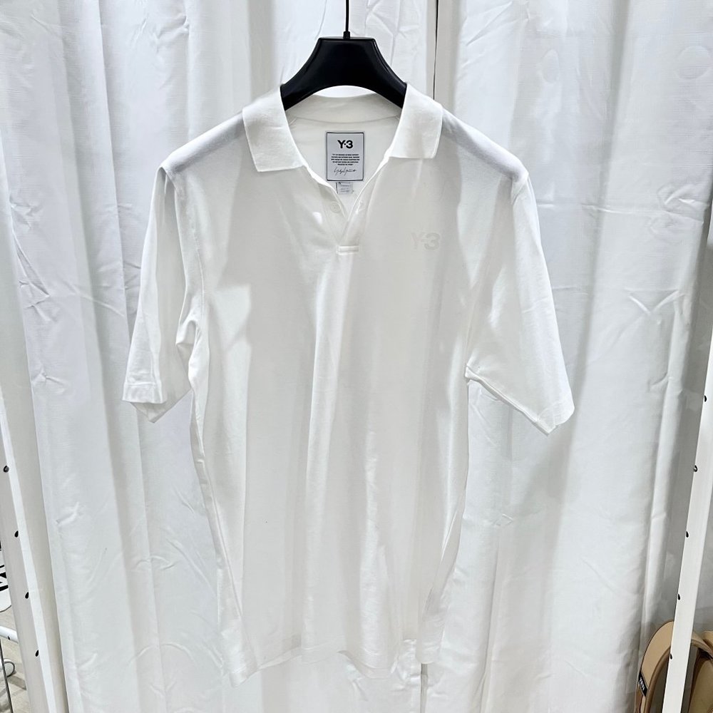Y-3 Yohji Yamamoto Rubberized Embossed Logo White Polo Shirt
